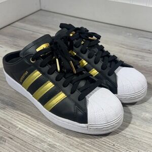 Adidas Superstar Mule Slip On Shoes Black Metallic Gold White Women's 8 FZ2268